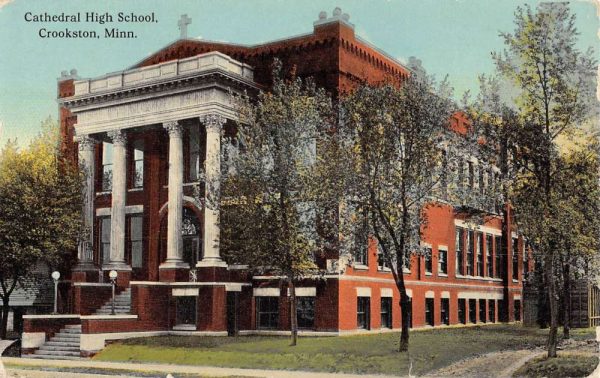 Crookston Minnesota Cathedral High School Street View Antique Postcard K105285