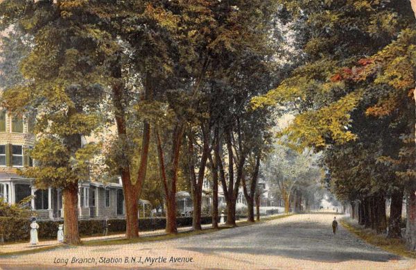 Long Branch New Jersey Myrtle Avenue Street Scene Antique Postcard K105405