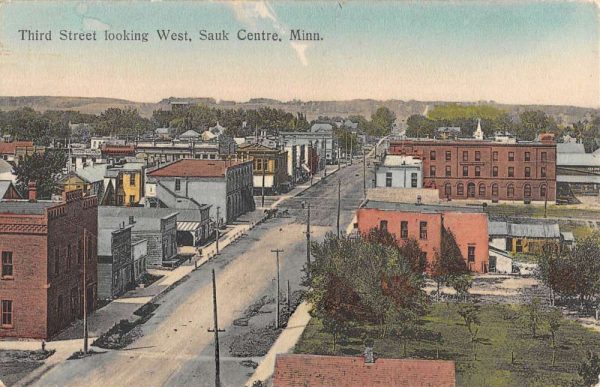 Sauk Centre Minnesota Third Street Looking West Antique Postcard K105455