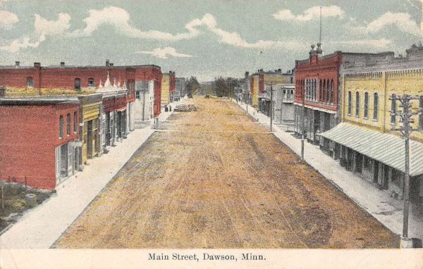 Dawson Minnesota Main Street Scene Historic Bldgs Antique Postcard K105459