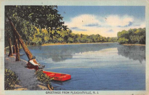 Pleasantville New Jersey Greetings Fishing Antique Postcard J80784