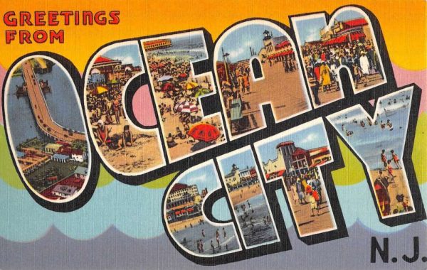 Ocean City New Jersey Large Letter Linen Antique Postcard K105678