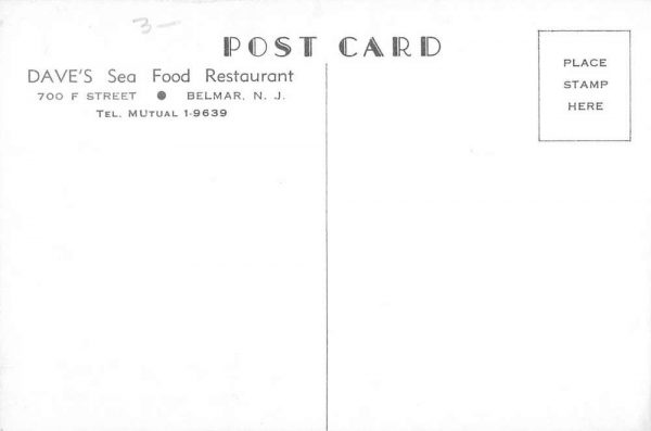 Belmar New Jersey Daves Sea Food Restaurant Antique Postcard K105737 - Image 2