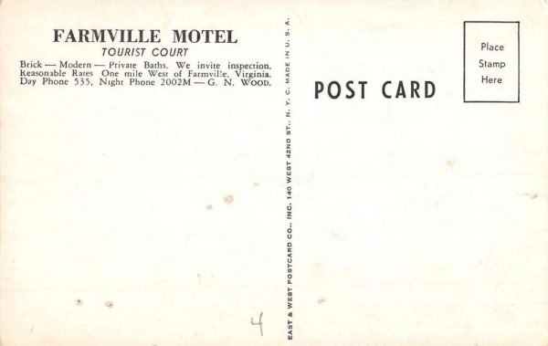 Farmville Virginia Motel Street View Antique Postcard K105803 - Image 2