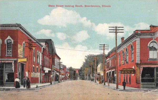 Beardstown Illinois State Street Looking South Antique Postcard K105833