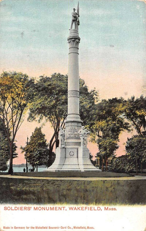 Wakefield Massachusetts Soldiers Monument Street View Antique Postcard K105864