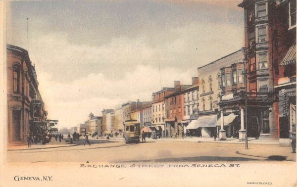 Geneva New York Exchange Street From Seneca St Antique Postcard K105871