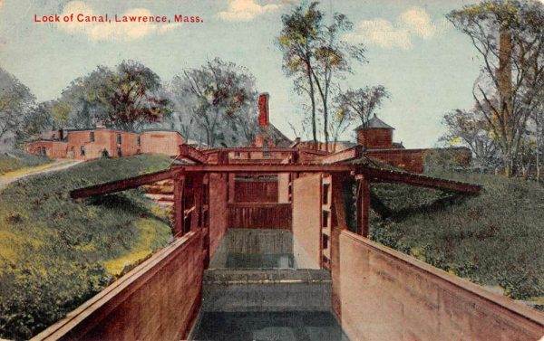 Lawrence Massachusetts Lock Of Canal Waterfront Antique Postcard K106115