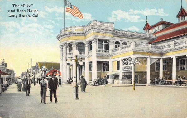 Long Beach California Pike Bath House Street View Antique Postcard K106387