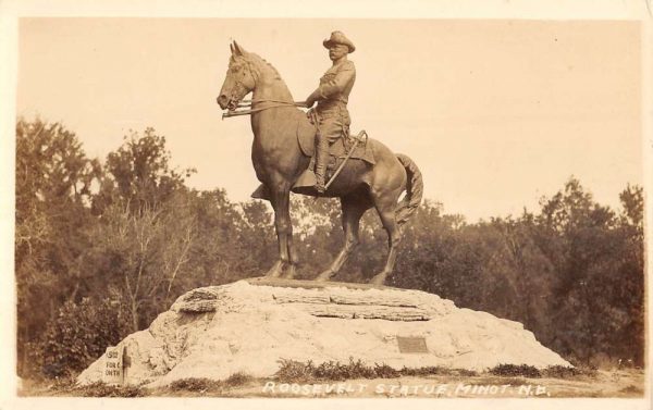 Minot North Dakota Roosevelt Statue Real Photo Antique Postcard K106575