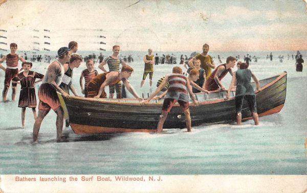 Wildwood New Jersey Bathers Launching Surf Antique Postcard K106788