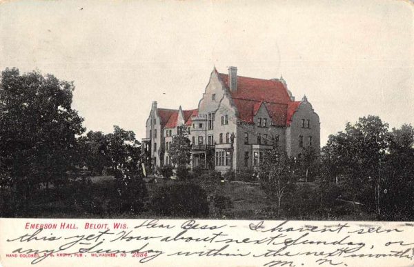 Beloit Wisconsin Beloit College Emerson Hall Antique Postcard J80884