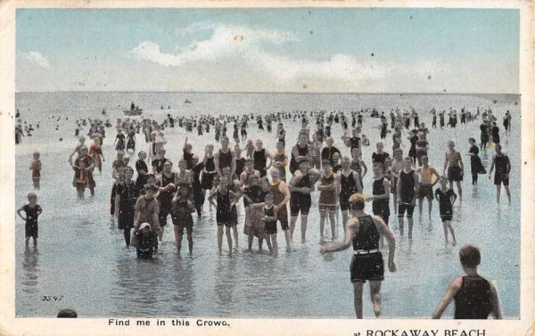 Rockaway Beach New York Crowded Bathing Scene Antique Postcard K106812