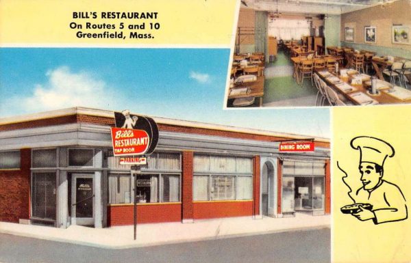 Greenfield Massachusetts Bills Restaurant Multiview Vintage Postcard K106816