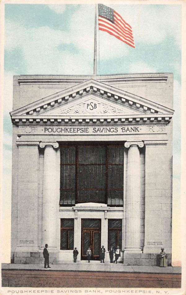 Poughkeepsie New York Savings Bank Street View Antique Postcard K106846