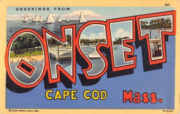 Onset Massachusetts Large Letter Linen Antique Postcard K106853