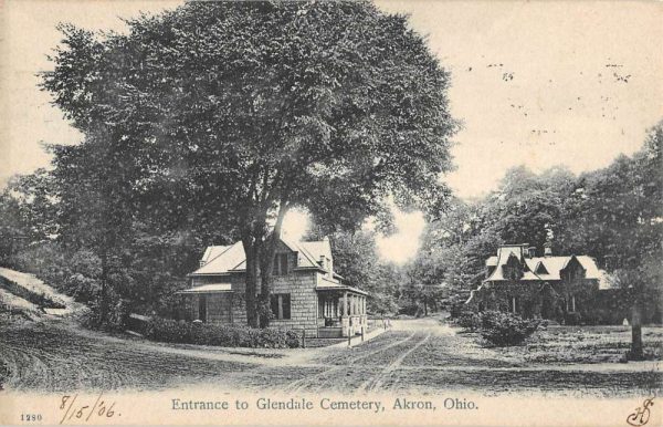 Akron Ohio Glendale Cemetery Entrance Antique Postcard K106869