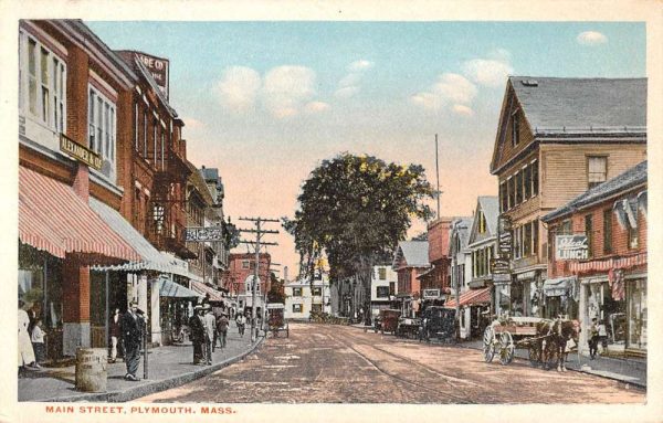 Plymouth Massachusetts Main Street Scene Antique Postcard K107019