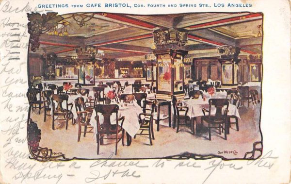 Los Angeles California Cafe Bristol Interior Antique Postcard K107071