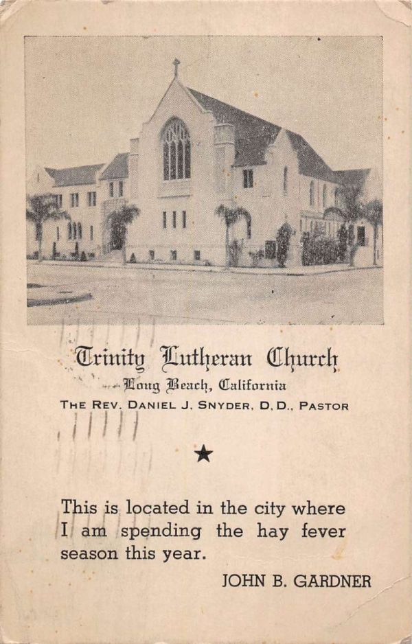 Long Beach California Trinity Lutheran Church Antique Postcard K107087