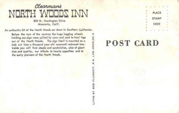 Monrovia California North Woods Inn Bar and Dining Area Vintage Postcard J81050 - Image 2