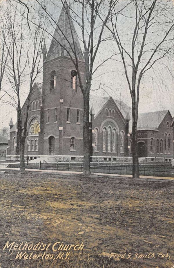 Waterloo New York Methodist Church Street View Antique Postcard K107534