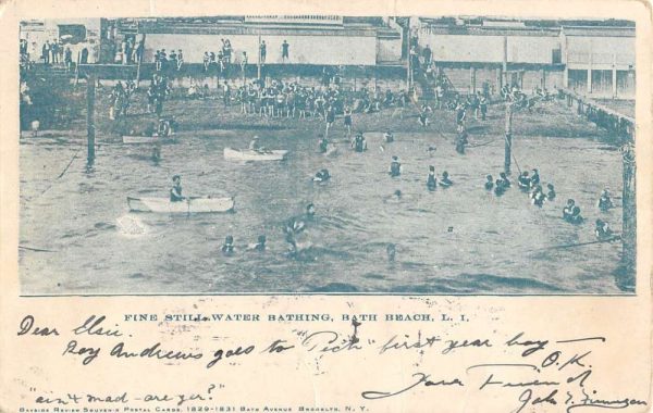 Bath Beach New York Still Water Bathing Scene Antique Postcard K107557