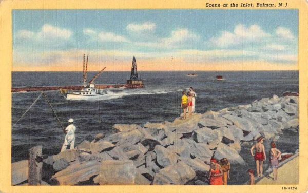 Belmar New Jersey Scene At Inlet Waterfront Antique Postcard K107843