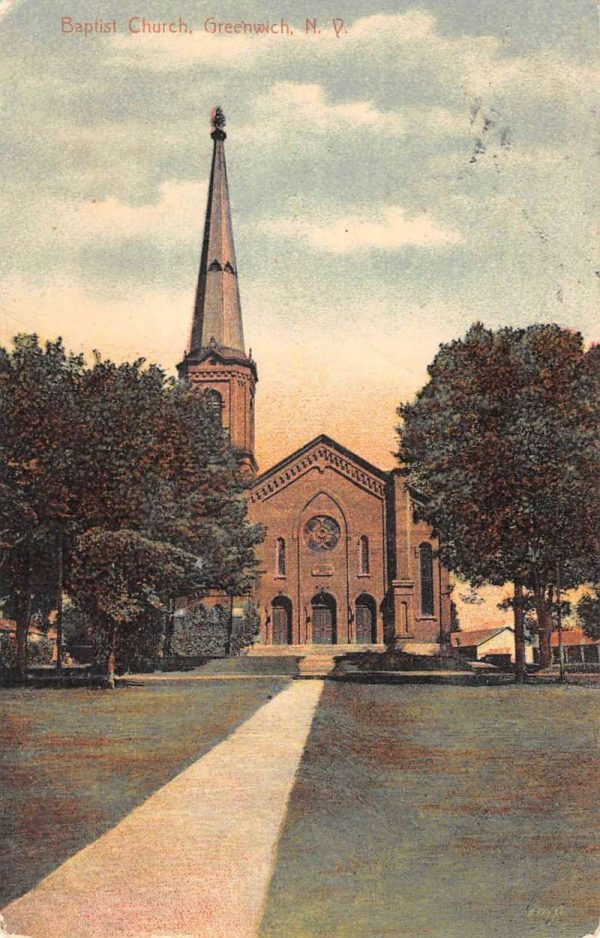 Greenwich New York Baptist Church Street View Antique Postcard K107997