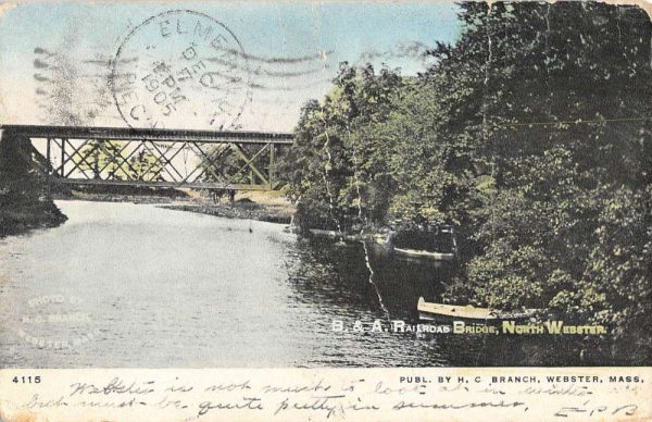 North Webster Massachusetts Railroad Bridge Waterfront Antique Postcard K108020