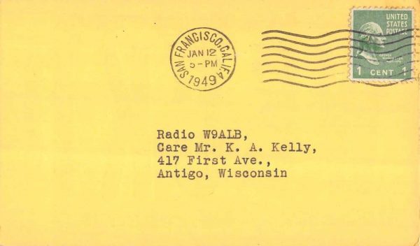 San Carlos California QSL Card W6CKD K. G. Gerry Valentine vintage pc Z51252 - Image 2