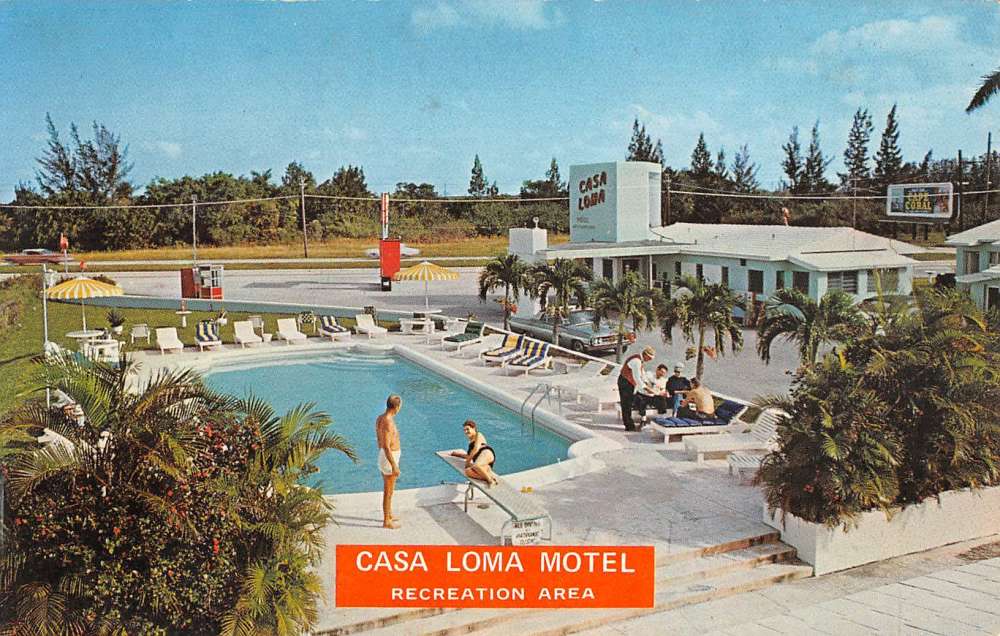 Birdseye View Miami Beach Florida Sands Motel roadside 1950s Postcard pool  7795