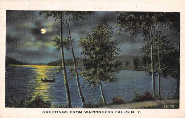 Wappingers Falls New York Greetings View at Night Vintage Postcard JC932809