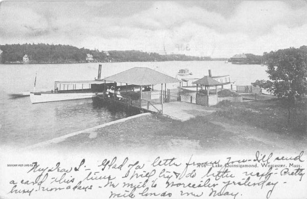 Worcester Massachusetts Lake Quinsigamond Boat Dock Vintage Postcard JD933460