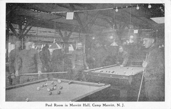 Camp Merritt New Jersey Merritt Hall Billiards Pool Room Postcard JE229013