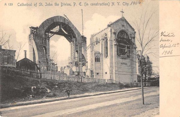 New York Cathedral of St John the Divine Construction Vintage Postcard JE229019