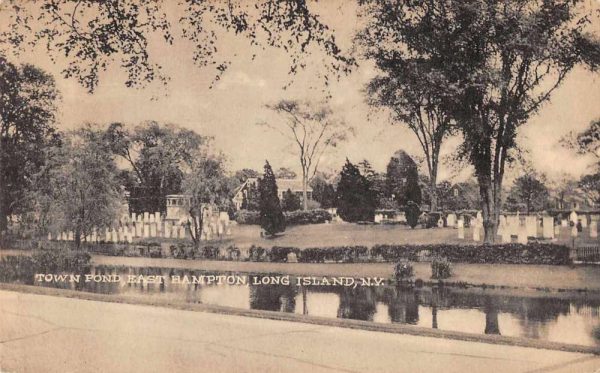 Hampton Long Island New York Town Pond and Cemetery Vintage Postcard JE229041