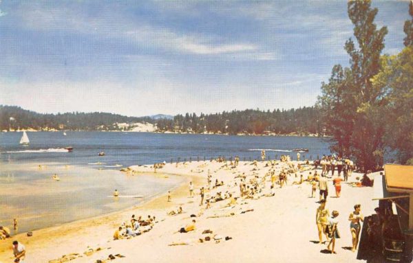 Lake Arrowhead California Sandy Beach Scenic View Vintage Postcard JE229274