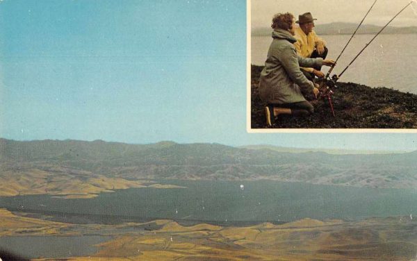 California San Luis Dam and Reservoir Aerial View Fishing Postcard JE229276