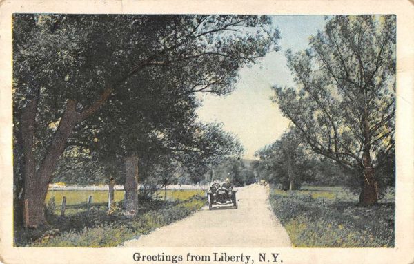 Liberty New York Greetings From car on country road antique pc ZA441005