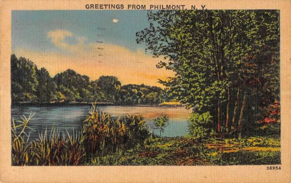 Philmont New York Greetings From view of river linen antique pc ZA441404