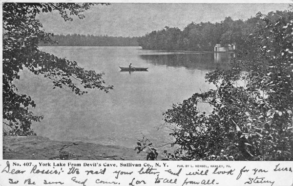 Sullivan County New York York Lake from Devil's Cave Vintage Postcard JE229602