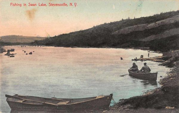 Stevensville New York Swan Lake Fishing Vintage Postcard JE229607