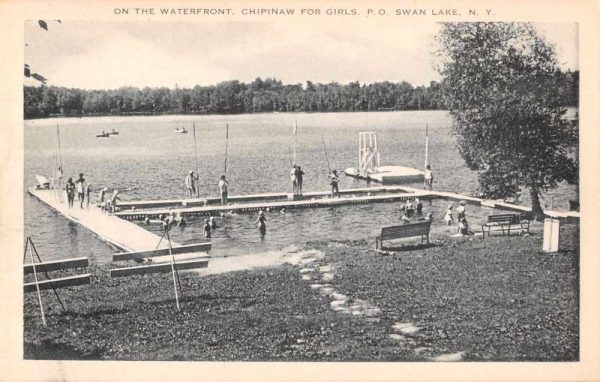 Swan Lake New York Camp Chipinaw for Girls Waterfront Postcard JE229611