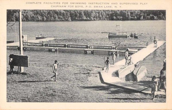 Swan Lake New York Camp Chipinaw for Boys Swimming Postcard JE229612