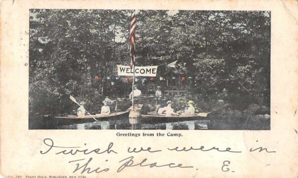 Tannersville New York Greetings from the Camp Canoeing Postcard JE229614