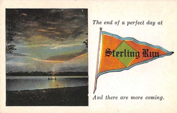 Sterling Run Pennsylvania ? Greetings Pennant Flag Scenic View Postcard JE229621