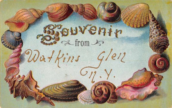 Watkins Glen New York Souvenir Sea Shell Border Vintage Postcard JE229862