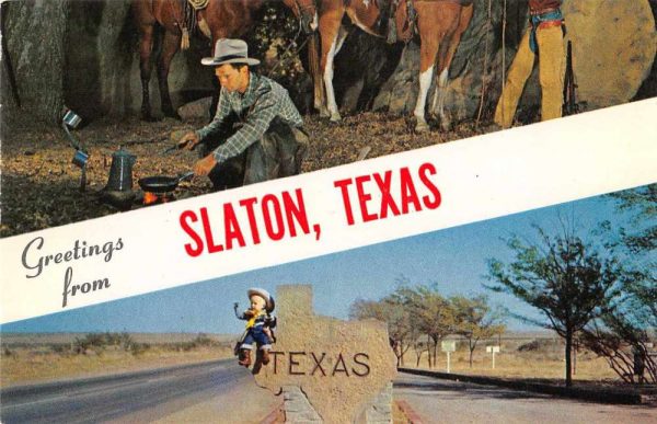 Slaton Texas Greetings Cowboy Vintage Postcard JF686306