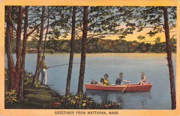 Mattapan Massachusetts Greetings Fishing Canoeing Postcard JF686385